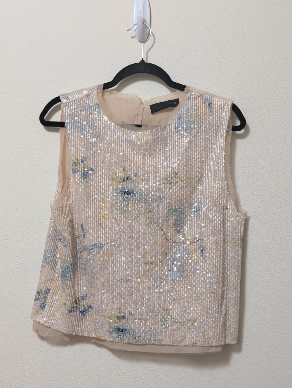 Zara Blush Sequin Floral Tank Top